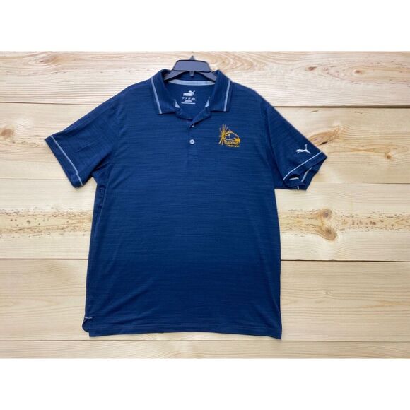 Puma Polo Shirt Mens Large Blue Short Sleeve Golf Golfing Dry Cell Mystic Lake - Picture 1 of 12